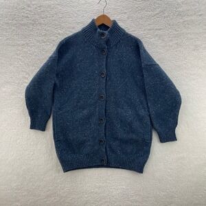Fisherman Out of Ireland Sweater Womens XL Blue Merino Wool Cardigan Donegal